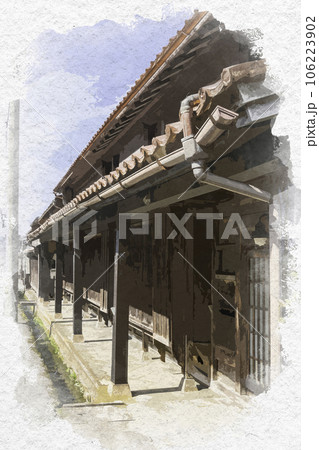 水彩画風　若桜宿　仮屋通り　鳥取県八頭郡若桜町 106223902