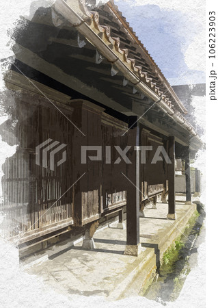 水彩画風　若桜宿　仮屋通り　鳥取県八頭郡若桜町 106223903