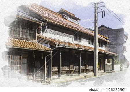 水彩画風　若桜宿　仮屋通り　鳥取県八頭郡若桜町 106223904