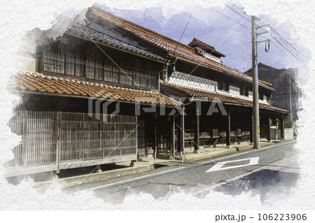 水彩画風　若桜宿　仮屋通り　鳥取県八頭郡若桜町 106223906