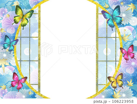 蝶と和柄　障子窓フレーム 106223958