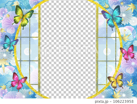 蝶と和柄　障子窓フレーム 106223958