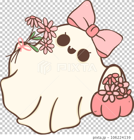 Cute Pink Halloween ghost girl with flower cartoon doodle Cute Pink Halloween ghost girl with flower cartoon doodle 106224139