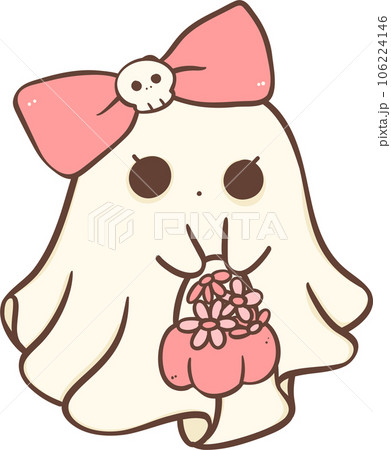 Cute Pink Halloween ghost girl with flower cartoon doodle Cute Pink Halloween ghost girl with flower cartoon doodle 106224146