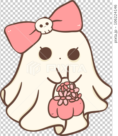 Cute Pink Halloween ghost girl with flower cartoon doodle Cute Pink Halloween ghost girl with flower cartoon doodle 106224146