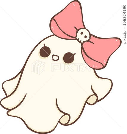 Cute Pink Halloween ghost girl with bow cartoon doodle  106224190