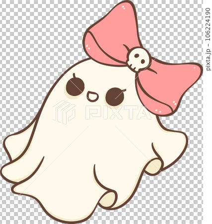 Cute Pink Halloween ghost girl with bow cartoon doodle  106224190