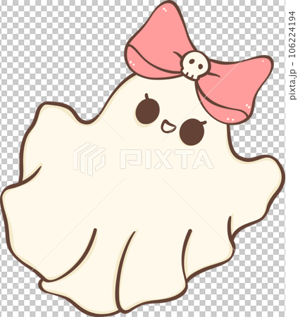 Cute Pink Halloween ghost girl with bow cartoon...のイラスト素材 [106224194 ...