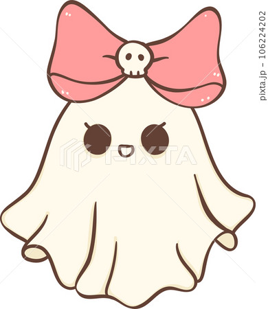 Cute Pink Halloween ghost girl with bow cartoon doodle  106224202