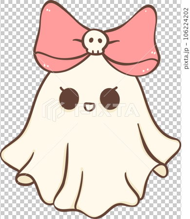 Cute Pink Halloween ghost girl with bow cartoon doodle  106224202