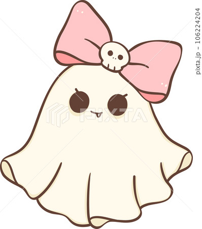 Cute Pink Halloween ghost girl with bow cartoon doodle  106224204