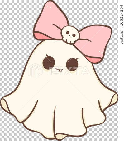 Cute Pink Halloween ghost girl with bow cartoon doodle  106224204