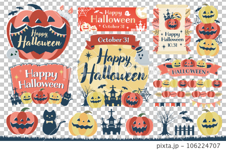 Autumn Fashionable Hand Drawn Pumpkin Halloween / Halloween Pumpkin Vector Frame and Illustration Material Set 106224707