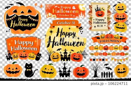 Autumn Fashionable Hand Drawn Pumpkin Halloween / Halloween Pumpkin Vector Frame and Illustration Material Set 106224711