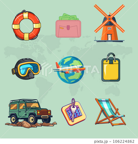 9 world tourism day icon illustrations set isolated on the colored background 9 world tourism day icon illustrations set isolated on the colored background 106224862