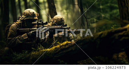 Mercenary soldiers during an ambush. 106224973