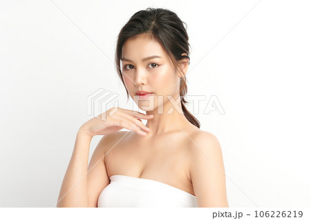 Beautiful young asian woman with clean fresh skin on white background, Face care, Facial treatment, Cosmetology, beauty and spa, Asian women portrait. 106226219