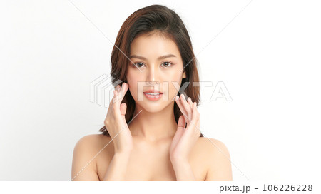 Beautiful young asian woman with clean fresh skin on white background, Face care, Facial treatment, Cosmetology, beauty and spa, Asian women portrait. 106226228