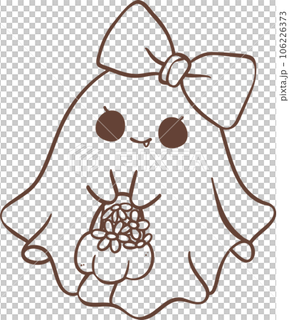 Cute ghost girl outline with bow cartoon doodle  106226373