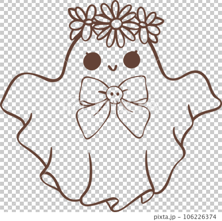 Cute ghost girl outline with bow cartoon doodle  106226374