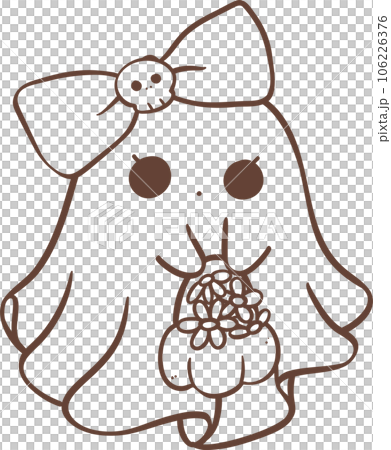 Cute ghost girl outline with bow cartoon doodle  106226376