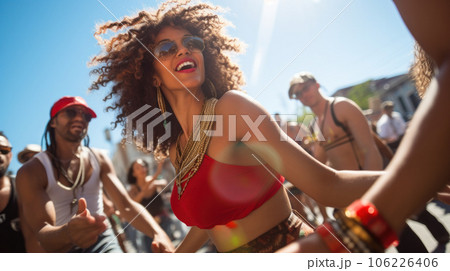 Portrait of a Brazilian woman during a carnival block 106226406