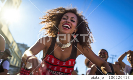 Portrait of a Brazilian woman during a carnival block 106226418