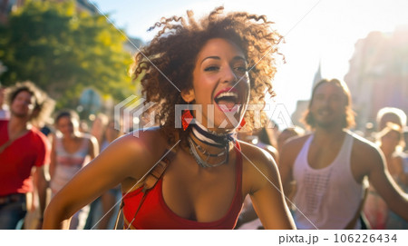 Portrait of a Brazilian woman during a carnival block 106226434