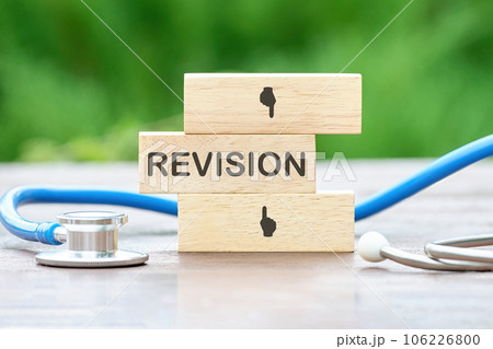 REVISION text on wooden blocks on a green background REVISION text on wooden blocks on a green background 106226800