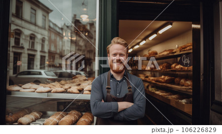 business owner with bakery shop background 106226829