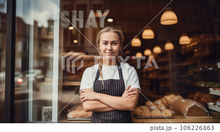 business owner with bakery shop background 106226863