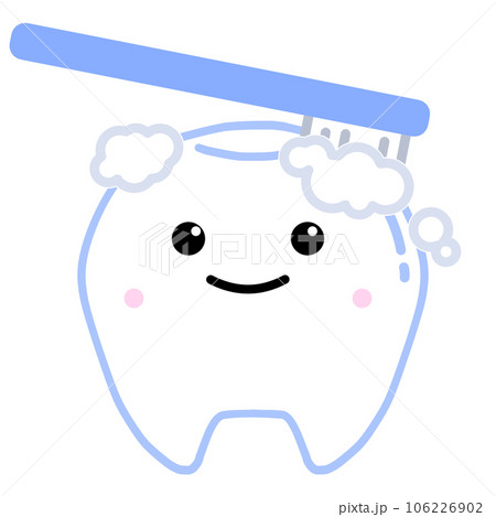 歯磨き中のにっこりするかわいい歯のキャラクター 106226902