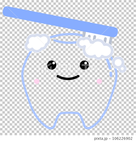 Cute tooth character smiling while brushing teeth Cute tooth character smiling while brushing teeth 106226902
