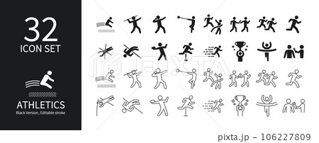 様々な陸上競技に関連したアイコンセット 106227809