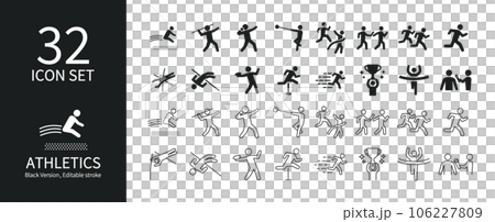 様々な陸上競技に関連したアイコンセット 106227809