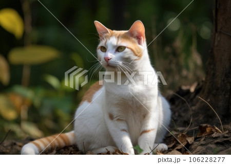 Portrait of a cute cat looking away. Japanese Bobtail cat breed. Generative AI 106228277