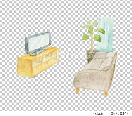 Illustration of a living room drawn with watercolors 106228348