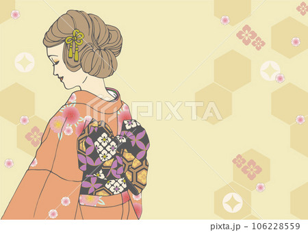 振袖　成人式　着物を着た女性のイラスト 106228559
