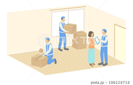 引っ越し荷造り作業のイラスト	 106228718