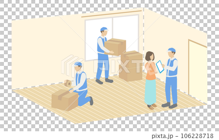 引っ越し荷造り作業のイラスト	 106228718