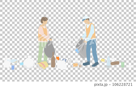 Illustration of volunteers picking up garbage Illustration of volunteers picking up garbage 106228721