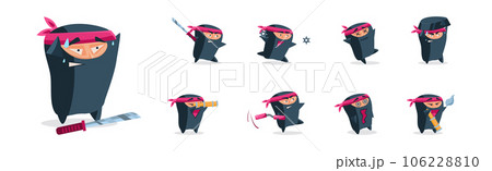 Ninja Funny Warrior Character in Samurai Costume Vector Set Ninja Funny Warrior Character in Samurai Costume Vector Set 106228810