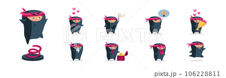 Ninja Funny Warrior Character in Samurai Costume Vector Set Ninja Funny Warrior Character in Samurai Costume Vector Set 106228811