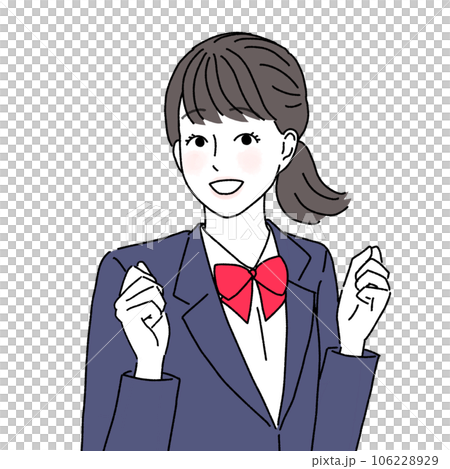A female student in a uniform who makes a guts pose with both hands with a smile 106228929