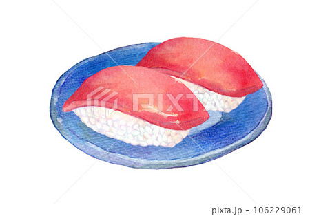 水彩イラスト　マグロのにぎり寿司 106229061