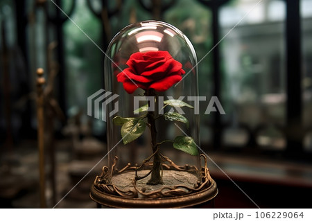 ガラスケースに入った薔薇の花2 AI生成画像のイラスト素材 [106229064