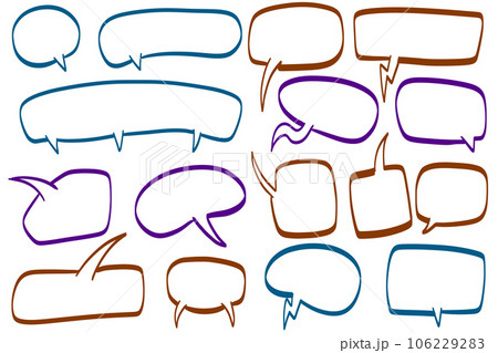 Comic Speech Bubble Illustration. Set of Dialog cloud. Message and communication. Cartoon talk balloon for chat text. Empty sketch element, doodle shape 106229283