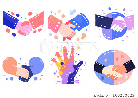 Hand Drawn Set of Handshake in business concept in flat style Hand Drawn Set of Handshake in business concept in flat style 106230025