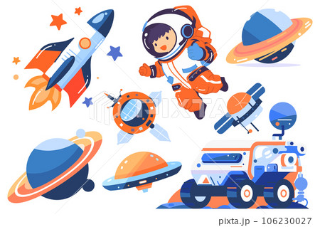Hand Drawn Set of astronauts and space objects in flat style Hand Drawn Set of astronauts and space objects in flat style 106230027