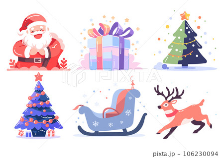 Hand Drawn Set of Santa Claus with Christmas objects in flat style Hand Drawn Set of Santa Claus with Christmas objects in flat style 106230094